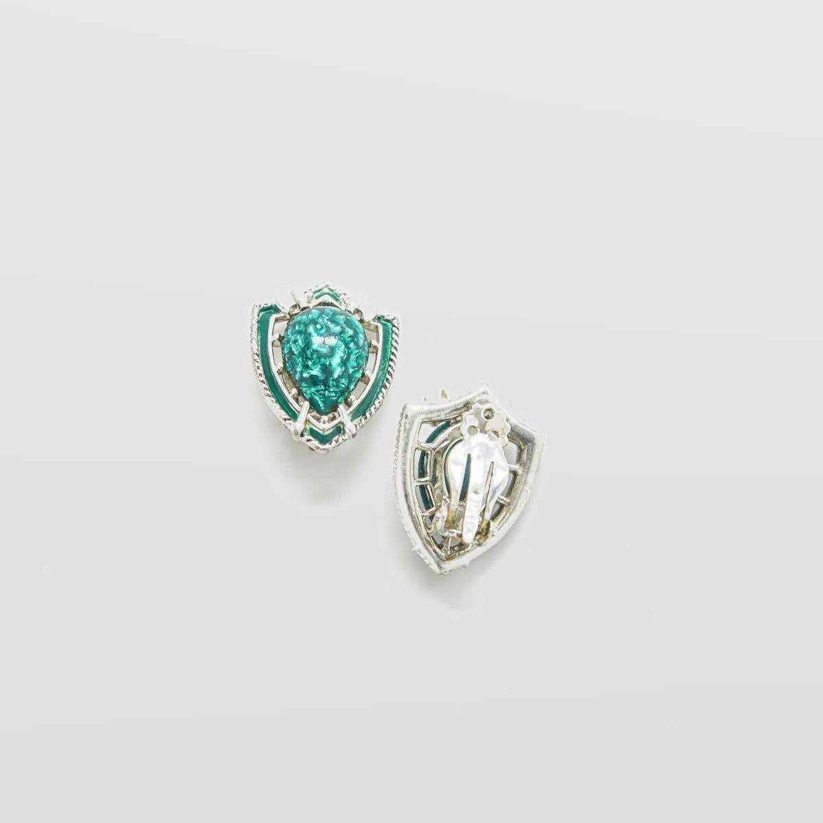 Vintage Silver and Green Shield Earrings - Admiral Row