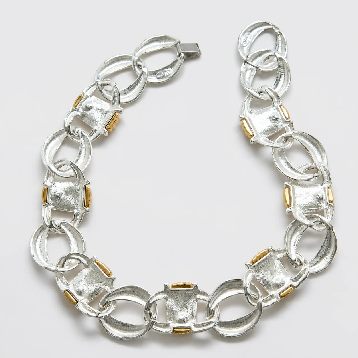 Vintage Coro mixed-metal link necklace, reverse and clasp detail