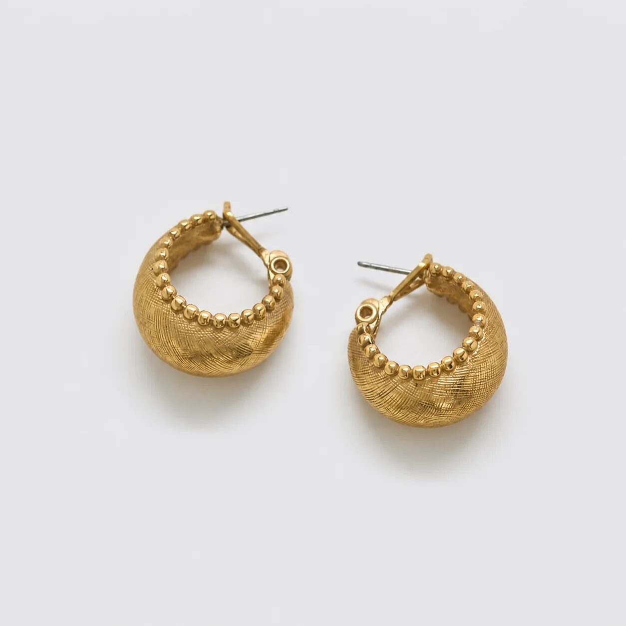 Vintage Gold Granulated Crescent Hoop Earrings