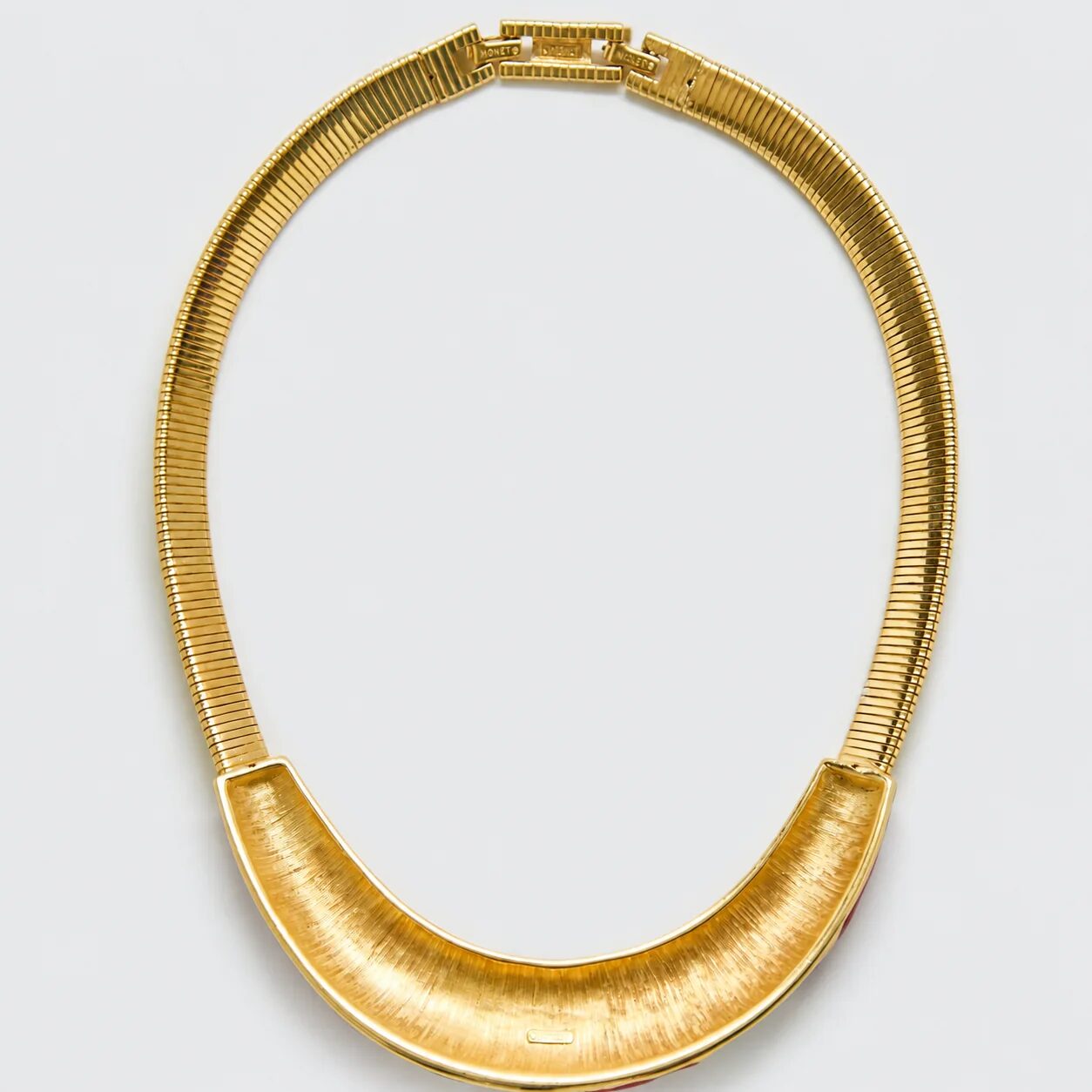 Vintage Monet red and ivory enamel collar necklace, reverse detail