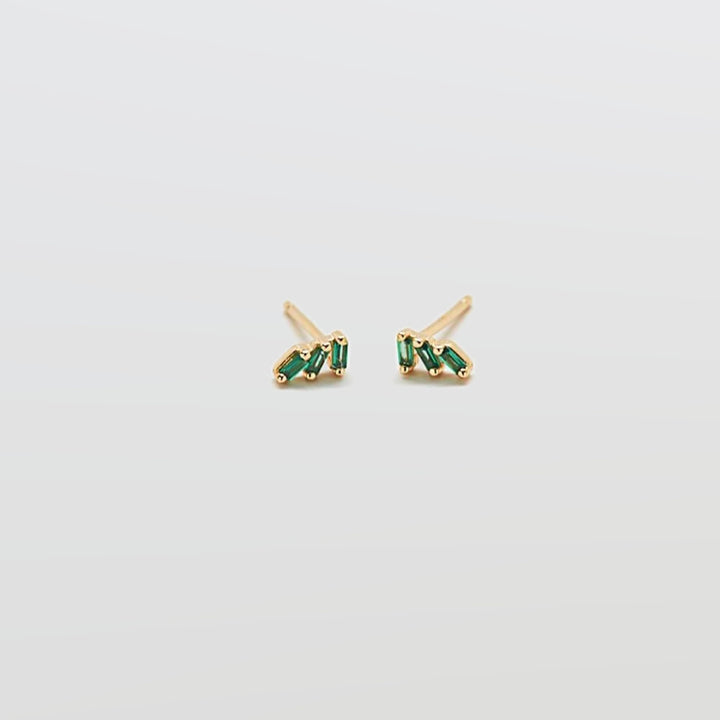Green Triple Baguette Gold Studs - Admiral Row
