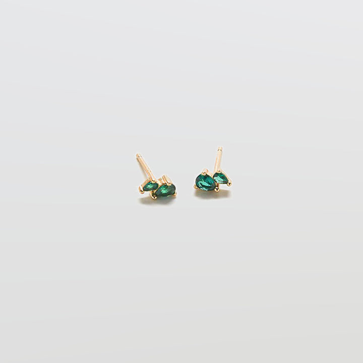 Green CZ Double Teardrop Stud Earrings - Admiral Row
