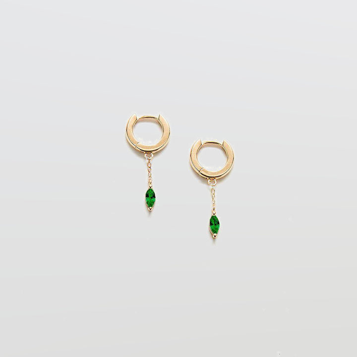 Green CZ Short Chain Huggie Earrings - Admiral Row