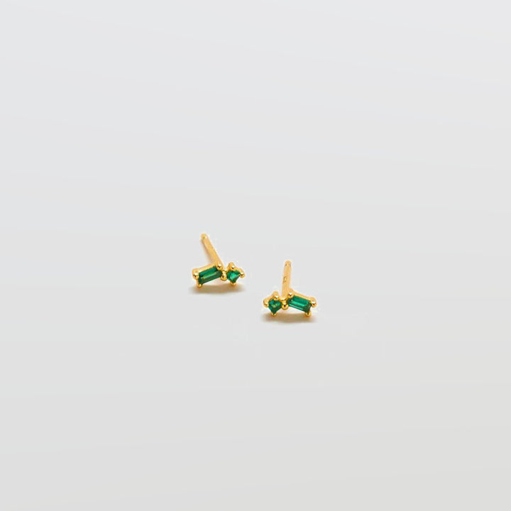 Green Geo Baguette Gold Studs - Admiral Row