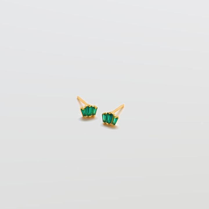 Green Trio Baguette Gold Studs - Admiral Row