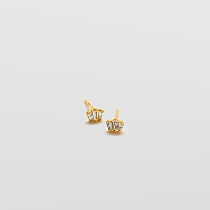 White Trio Baguette Gold Studs - Admiral Row