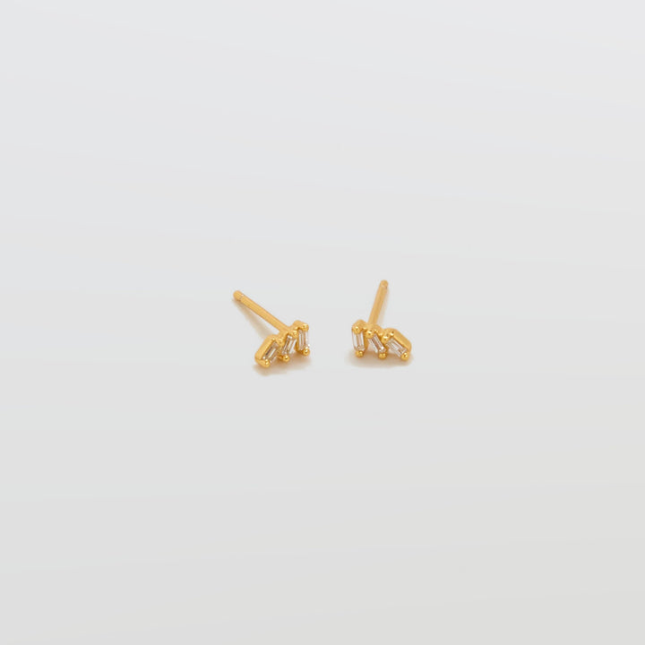 White Triple Baguette Gold Studs - Admiral Row