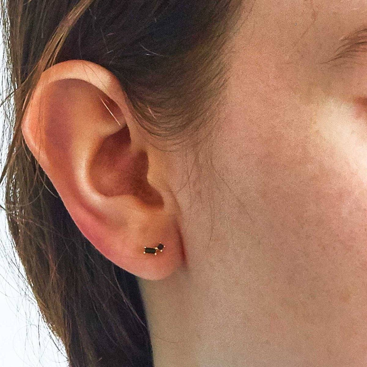 Black Geo Baguette Gold Studs - Admiral Row