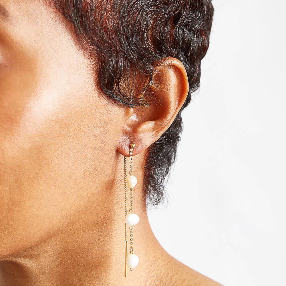 Gold Pearl Chain Drop Earrings - Admiral Row