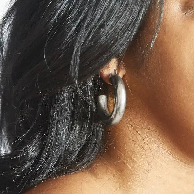 Silver Medium Chunky Hoop Earrings - Admiral Row