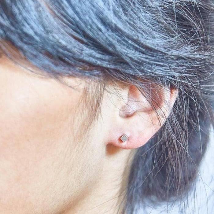 Tiny Silver Cube Square Earrings - Imperfect - Admiral Row